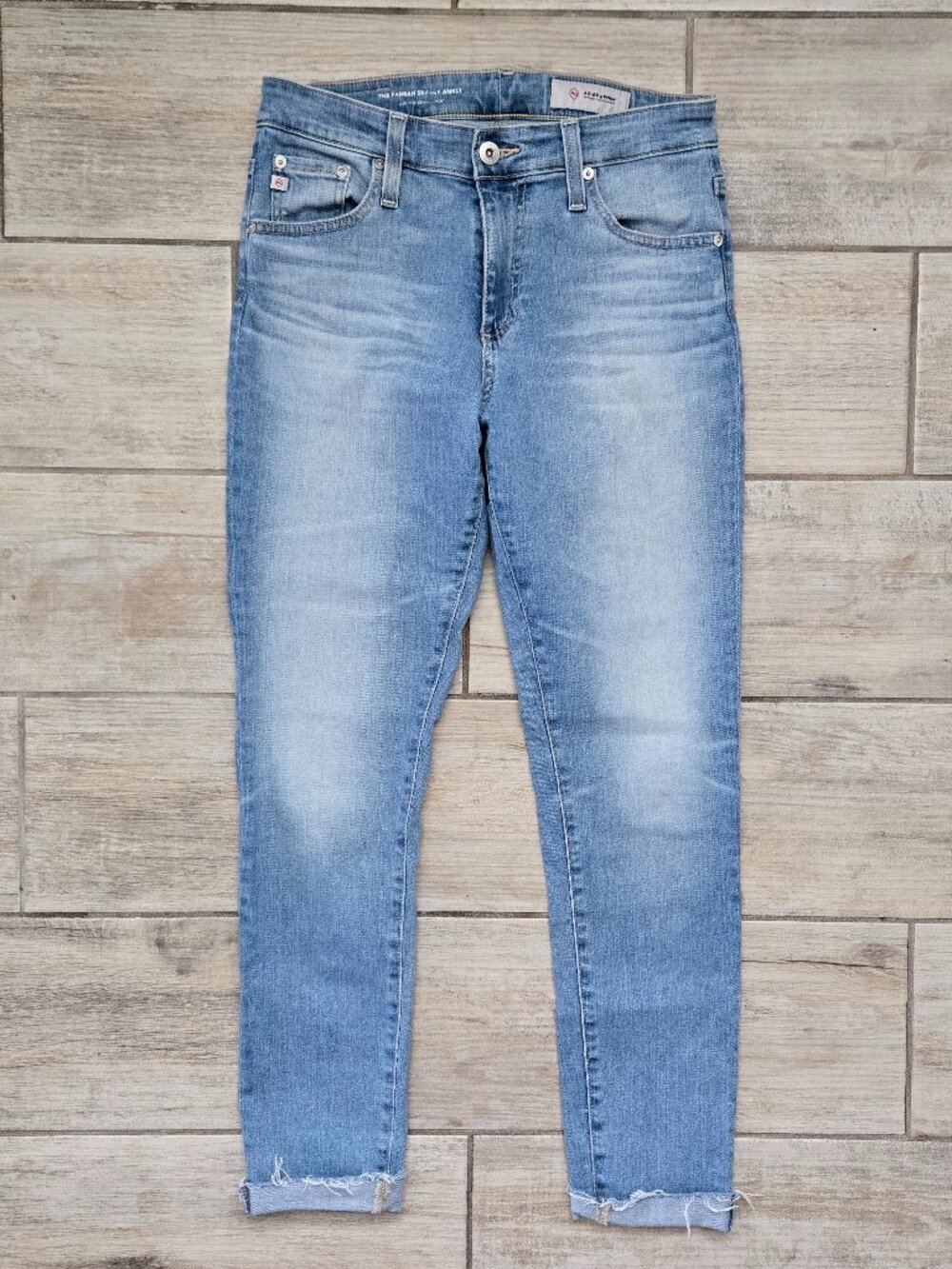 Adriano Goldschied The Farrah Skinny Jeans Womens Light Wash Raw Hem Stretchy 27